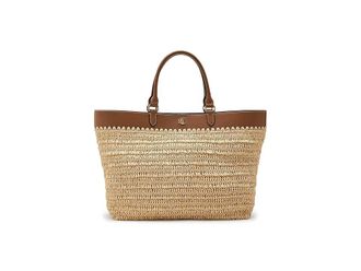 Lauren Ralph Lauren Leather-trim Straw Large Kyla Tote Bag Tote Handbags Natural/Lauren Tan
