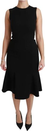 Dolce & Gabbana Stijlvolle Zwarte Fit Flare Sheath Jurk - Dames - Casual kleedjes - Zwart - 2XS - Wol - Kleedjes