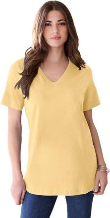 Roaman's Plus Size Cotton Ultimate V Neck Tee in Banana at Nordstrom, Size Medium