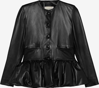 Liberowe Kurze Lederjacke mit rundem Kragen Peplum