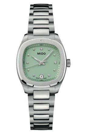 Mido Multifort TV Diamond Bracelet Watch, 27.6mm x 28mm in Green at Nordstrom