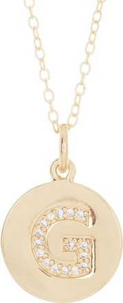 Adornia Water Resistant Cubic Zirconia Initial Disc Pendant Necklace in Gold - G at Nordstrom Rack