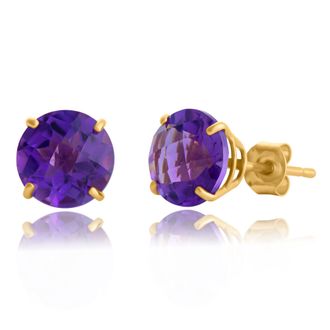 MAX + STONE 10k Yellow or White Gold 8mm Round Cut Gemstone Birthstone Stud Earrings