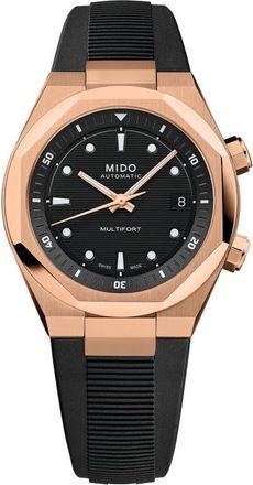 Mido Multifort 8 Two Crowns Automatic Rubber Strap Watch, 40mm in Black at Nordstrom