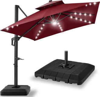 Best Choice Products 10x10ft 2-Tier Square Outdoor Solar LED Cantilever Patio Umbrella w/ Base Included