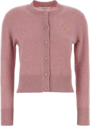 Maison Kitsun&eacute; Baby Fox Lamswol Gebreide Cardigan - Dames - Vesten - Roze - L - Wol - Truien & Vesten