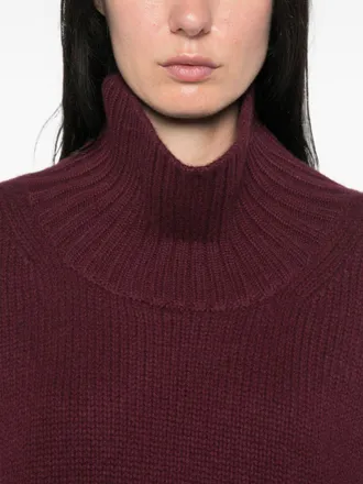 Soft Goat Ribbed Turtleneck Sweater - Bordeaux