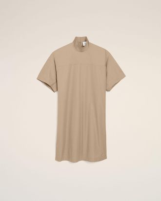 Ami Beige Cotton Stand Up Collar Buttoned Dress Beige - 34 - for Women