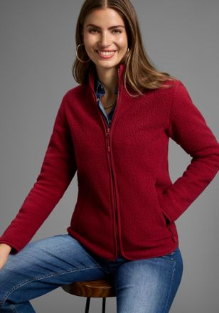 Polarino Fleecejacke POLARINO, Damen, Gr. 44, rot (bordeaux), Fleece, Obermaterial: 100% Polyester, Fellimitat, unifarben, bequem h&uuml;ftlang, eingefasste Kante, 