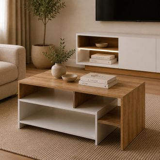 Dmora Mesa De Centro Karaseso, 3 Compartimentos, Forma Rectangular, Color Marr&oacute;n, 120x60x53h Cm Roble Marr&oacute;n