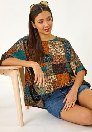 Roman Paisley Patchwork Print Woven Top