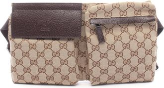 Gucci Beige Brown Gg Canvas Leather Fanny Pack (Pre-Owned)