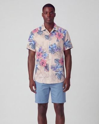 Lords of Harlech Exotic Floral Mens Linen Printed Shirt in Exotic Floral Natural at Nordstrom, Size Xx-Large