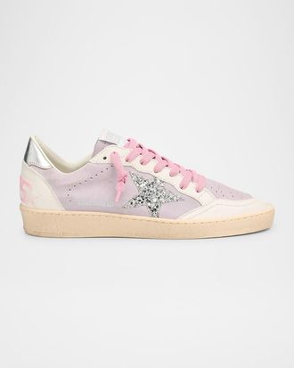 Golden Goose Ball Star Leather Glitter Low-Top Sneakers