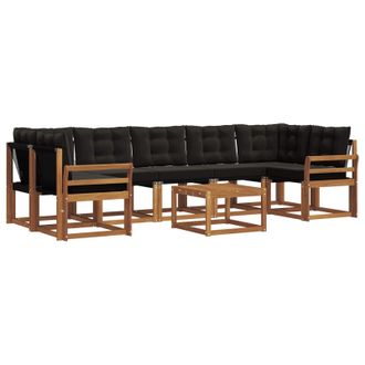vidaXL Conjunto De Sof&aacute;s De Exterior Con Coj&iacute;n 8 Pcs Natural Y Negro Vidaxl