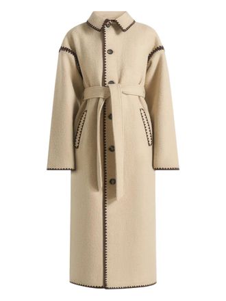 Mani&egrave;re De Voir Elora whipstitch belted coat - Neutrals