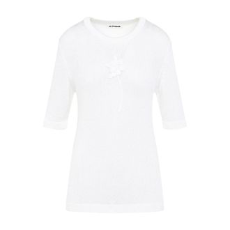 Jil Sander Camiseta de Punto con Cuello Redondo - Tops - Mujer - Blanco - S