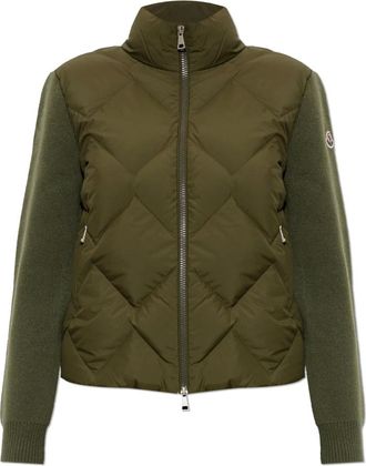Moncler Truien & Vesten, Dames, Groen, M, Wol, Cardigan Met Gewatteerd Voorpand