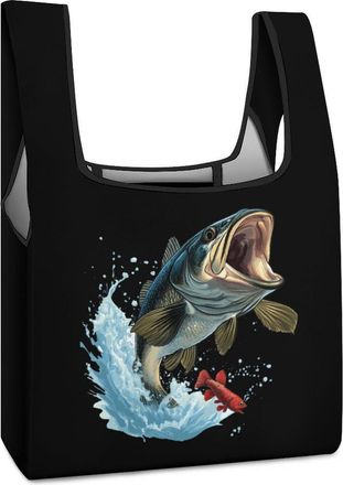 Generic Largemouth Bass Shopping Bag Reusable Grocery Tote Bag Foldable Handbag for Travel Picnic