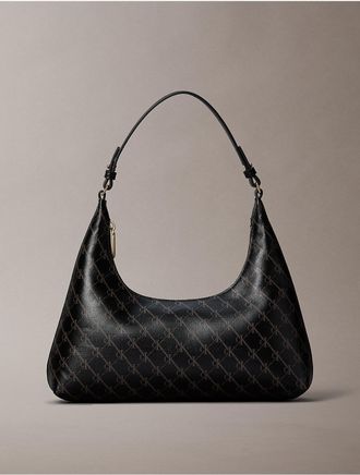 Calvin Klein Womens Coated Monogram Convertible Shoulder Bag - Black
