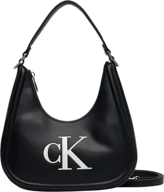 Calvin Klein Tassen, Dames, Zwart, ONE Size, Signature Monogram Crescent Schoudertas
