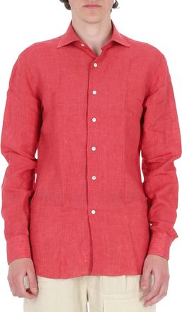 Borriello Red Pure Linen Casual Shirt