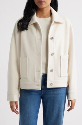 CeCe by Cynthia Steffe Jewel Button Flannel Jacket in Ivory at Nordstrom, Size X-Small