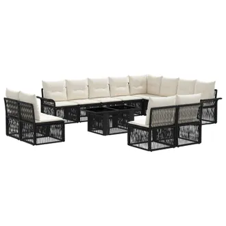 vidaXL Set Divano Da Giardino 13 Pz Nero E Bianco Crema Polyrattan Vidaxl