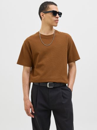 Jack & Jones T-Shirt JACK & JONES JJEAUSTIN TEE SS NOOS, Herren, Gr. XL, braun (monks robe), Single Jersey, Obermaterial: 98% Polyester, 2% Elasthan, unifarben, re