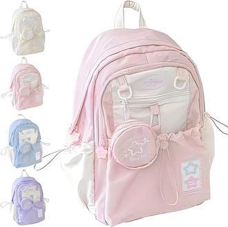 Generic Rosy Posy Cream Star Drawstring Backpack, Chicchoi Cute Kawaii Aesthetic Laptop Bag (Pink)