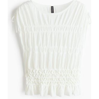 H&M Smocked Fine-knit Top in Ivory at Nordstrom, Size X-Small