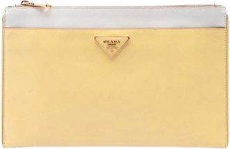 Prada Pre-owned Saffiano Clutch Bag - Dames - Vintage Clutch - Geel - ONE Size - Leer - Vintage