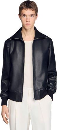 Sandro Zipped leather jacket in Black at Nordstrom, Size Xx-Large