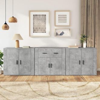 vidaXL Credenze 3 pz Grigio Cemento in Legno Multistrato - Vidaxl