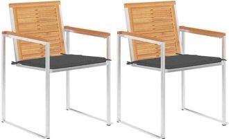 vidaXL Vidaxl - Sillas De Jard&iacute;n Con Cojines 2 Uds Madera Maciza Teca Y Acero