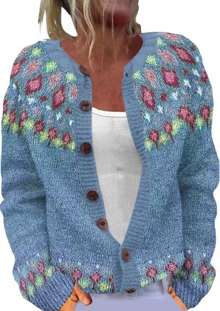 Generic Cardigan Womens Chunky Knit Button Down Sweater Cardigans Plush Art Floral Print Vintage Fair Isle Jumpers Jackets Ladies Plus Size Going Out Outerwea
