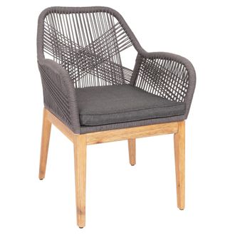 Hhg Nunca Usado] Silla De Jard&iacute;n Hhg 678b, Sill&oacute;n De Exterior, Mimbre De Cuerda Resistente A La Intemperie Madera De Cuerda Acacia, Coj&iacute;n Gris Antracita