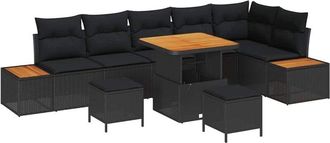 vidaXL Conjunto De Sof&aacute; De Jard&iacute;n Con Coj&iacute;n Negro Polirat&aacute;n Vidaxl