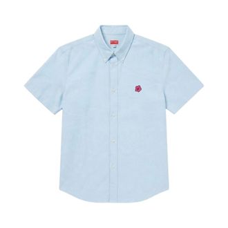 Kenzo Camisa Oxford de manga corta Boke Flower - Blouses & Shirts - Mujer - Azul - XL