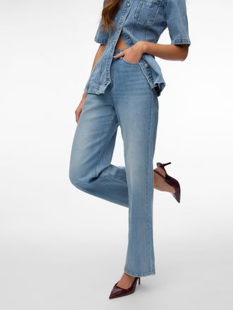 Vero Moda High-waist-Jeans VERO MODA VMVEGA HR WIDE DENIM JEANS SI389 NOOS, Damen, Gr. 28, L&auml;nge 34, light blau denim, Denim/Jeans, Obermaterial: 100% Baumwolle