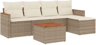 vidaXL Vidaxl - Juego De Sof&aacute;s Jard&iacute;n Con Cojines 6 Pzas Rat&aacute;n Sint&eacute;tico Beige