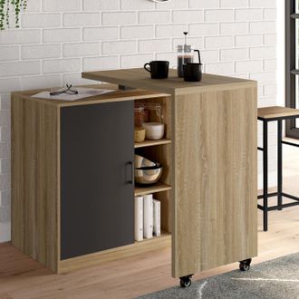 IDMarket Mueble Bar Giratorio Polo 2 En 1 Imitaci&oacute;n Haya Puerta Negra
