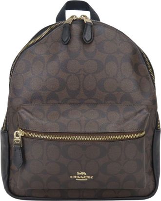 Coach Signature Black Dark Brown Pvc Leather Backpack (Pre-Owned)