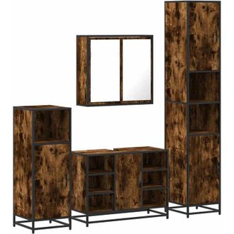 vidaXL Vidaxl - Set De Muebles Ba&ntilde;o 4 Pzas Madera Contrachapada Roble Ahumado
