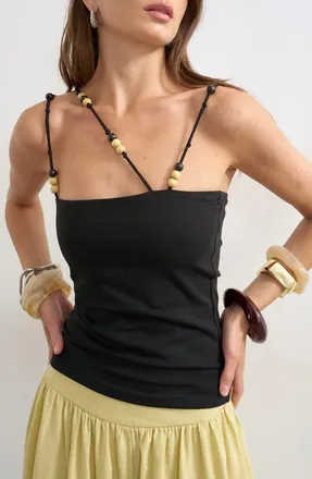 Topshop Beaded Strap Top in Black at Nordstrom, Size X-Small