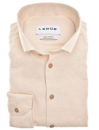 Led&ucirc;b linnen Ledub overhemd beige effen normale fit