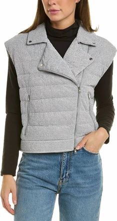 Herno Metallic Cropped Puffer Moto Vest In Silver
