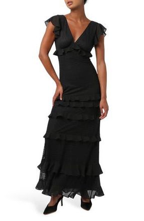 Lulus Nyra Lace Ruffle Maxi Dress in Black at Nordstrom Rack, Size X-Small