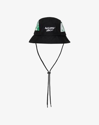 Malbon Golf Mens Futura Tag Bucket Hat In Black