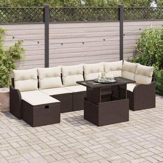 vidaXL Vidaxl - Conjunto De Sof&aacute; De Jard&iacute;n Con Coj&iacute;n 8 Pcs Marr&oacute;n Polirat&aacute;n